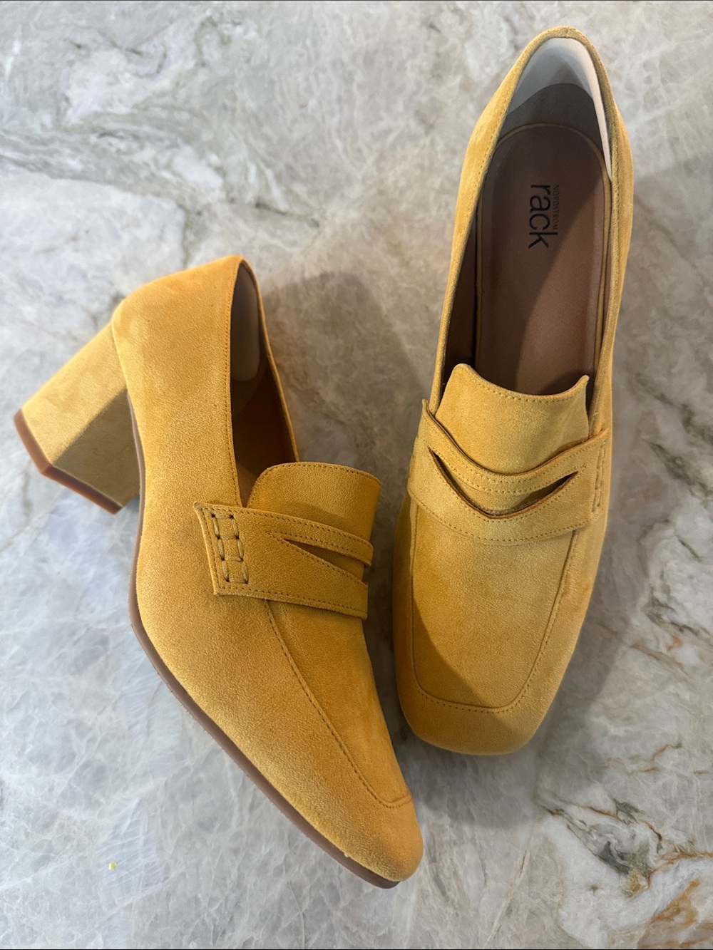 Nordstrom Rack Yellow Suede Block Heel Loafers Like New 8